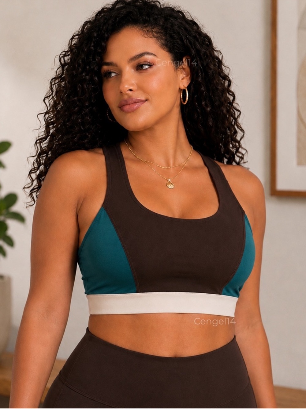 Interval Colorblock Sports Bra 1X Brown Teal Medium Support NWT Made in USA